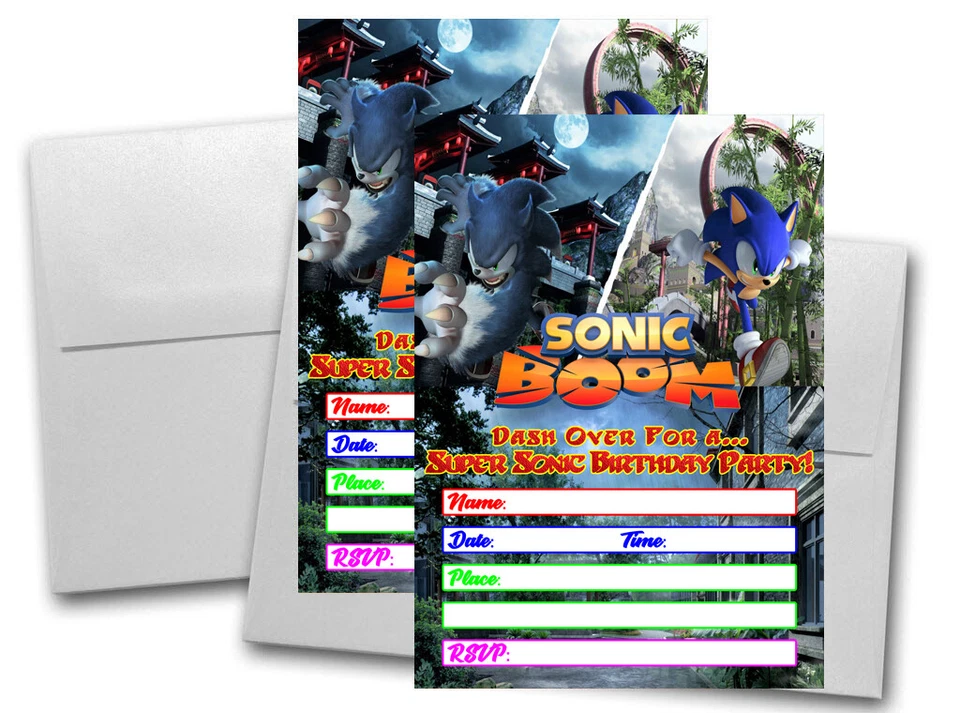 12 cartões convite Sonic The Hedgehog (12 envelopes brancos incluídos) #1 - Imagem 1 de 1