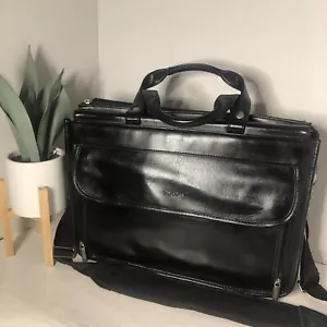 Solo K42-4 Executive Leather Briefcase Black Pockets Organization Travel Work - Picture 1 of 12