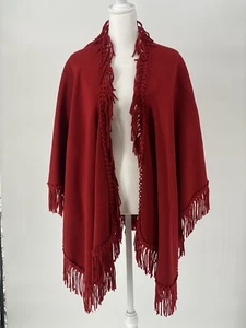 Womens Wrap One Size Red Looped Fringe Trim Fall Sweater Shawl - Picture 1 of 3