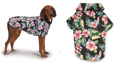 Camisa Hawaiana Perro Negra Aloha Tropical Isla Hibisco Playa Escena Estampado ¡Aireada! Foto 1 de 4