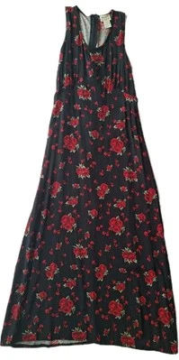 VTG Babydoll Maxi Dress 90s Sz 0 Black Red Roses Whimsigoth Fairy Grunge Dark  - Image 1 of 4