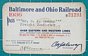 PASE DE TREN DE COLECCIÓN: FERROCARRIL DE BALTIMORE Y OHIO 1936 - Imagen 1 de 2