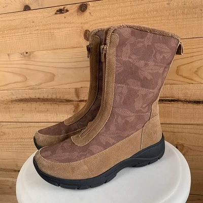 Lands’ End Women’s 9.5B Brown Suede Fleece Lined Front Zip Up Winter Boots *flaw - Image 1 of 4