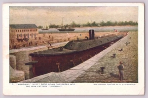 Vintage Virginia Postkarte Trockendock Schiff "Merrimac" in Eisenbatterie umwandeln - Bild 1 von 2