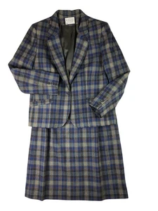 Pendleton Suit Set VTG Skirt Blazer Womens Size 13 100% Wool Gray Plaid USA Made - Picture 1 of 9