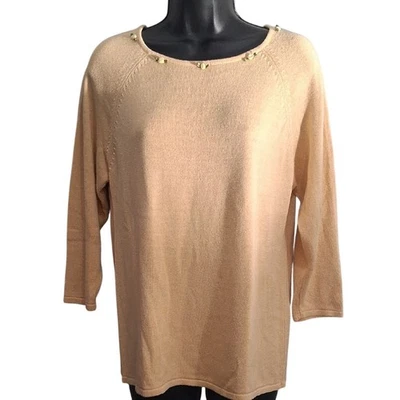 Sag Harbor Yellow Cream Silk Blend Sweater Medium with Rose Accents Breathable - Image 1 of 4