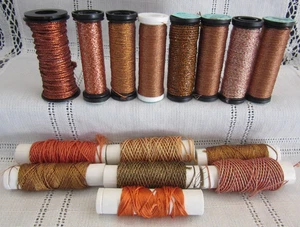 15 Kreinik Metallic ORANGE RUST Braids Blending Filament Ribbon NO LABELS lot - Picture 1 of 9