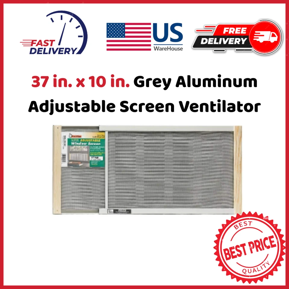 37 in. x 10 in. Grey Aluminum Adjustable Screen Ventilator - Image 1 of 4