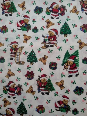 Vintage Christmas Santa Bears Fabric Joan Kessler for Concord Cotton 1 Yd 44" - Image 1 of 2