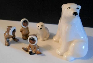 Lote de 3 estatuillas esquimales de madre y cachorro de oso polar hechas en Sitka Alaska - Imagen 1 de 3