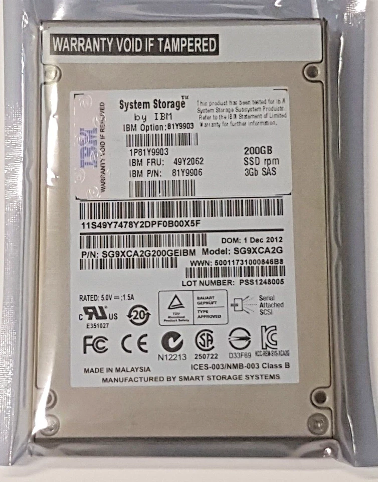 200 GB SAS IBM System Storage 81Y9903 SG9XCA2G SSD 2.5 " Internal Hard Drive New - Image 1 of 1