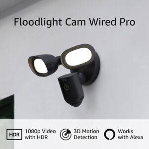 Ring Floodlight Cam Wired Pro 3D Motion Outdoor Wireless 1080p Camera Black