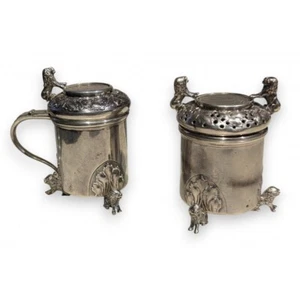 Antique 19th 830 silver salt & mustard shaker Signed by Marius Hammer - Picture 1 of 7