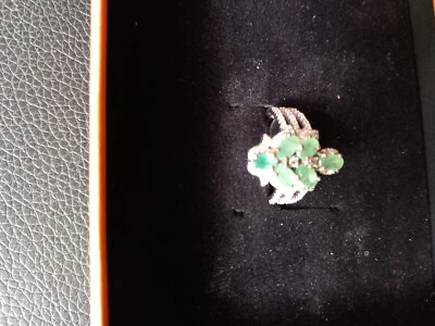 Ring Silber 925 mit weissen synthetischen Diamanten und echen Smaragden - Bild 1 von 4