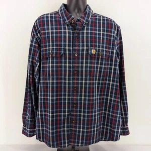 Carhartt Flannel Shirt Mens 2XL XXL Relaxed Fit Pockets Plaid Red White Blue - Picture 1 of 8