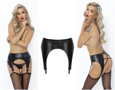 F277 Noir Handmade Strapsgürtel Wetlook Dessous Strumpfhalter Mieder Schwarz Neu - Bild 1 von 4