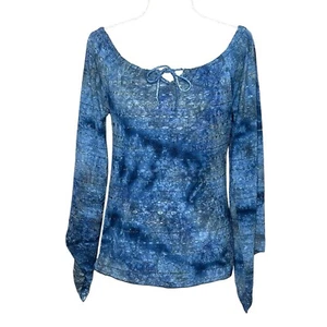 Antilia Femme Top Women Blue Pointed Peasant 3/4 Sleeve Scoop Neck Size Medium - Picture 1 of 12
