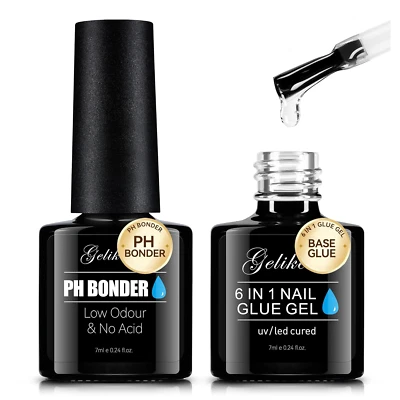 6 in 1 Nail Gel Glue Base and Prep PH Bonder Dehydrator Gel Nail Kit 2PCS for Na - Image 1 of 4