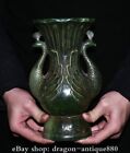 8,8 pouces rare ancienne sculpture chinoise en jade vert dynastie palais paon oreille bouteille