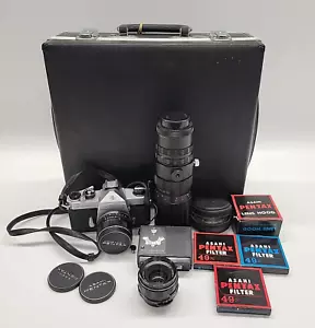 Pentax Spotmatic SP 35mm SLR Film Camera Kit – 3 Lenses, Case & Accessories - Picture 1 of 24