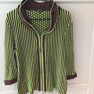 Samuel Dong Meryl Blend 3/4 Sleeve Textured Zip Jacket Size XL Brown / Green - Picture 1 of 9