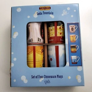 Sakura Soda Fountain Set Of 4 Stoneware Mugs Cups - New In Box - Picture 1 of 8