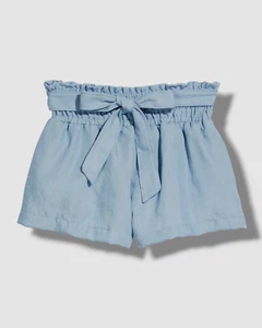 $60 Flowers by Zoe Kids Girl Blue Linen Self-Tie Chambray Paperbag Shorts Size 5 - Picture 1 of 3