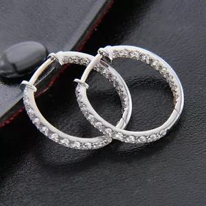 IGI Certified 1Ct Round Lab Grown Inside Out Diamond Hoop Earrings 925 Silver - Picture 1 of 12