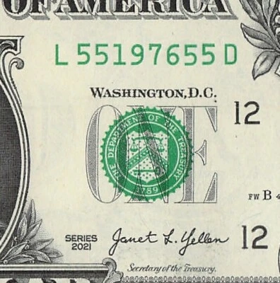 1976 Year Date Note Fancy Serial Number One Dollar Bill 55197655 Bookend 55s - Image 1 of 4