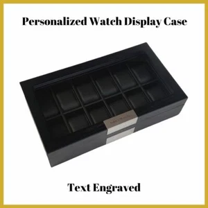 Personalized 12 Black Wood Watch Box Display Case Jewelry Organizer - Picture 1 of 6