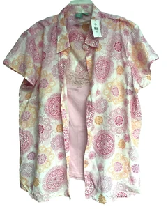 Susquehanna Trail Outfitters 3X Pink Button Up Collar Blouse and Lace Trim Cami - Picture 1 of 11