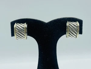 David Yurman Sterling Silver & 14k Yellow Gold Cable Cigar Band Design Earrings - Picture 1 of 5