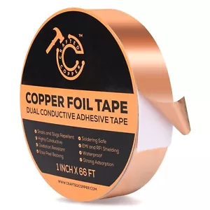 Conductive Pure Copper Tape Double Sided Adhesive Copper Foil Tape, 1" x 66 FT - Picture 1 of 7