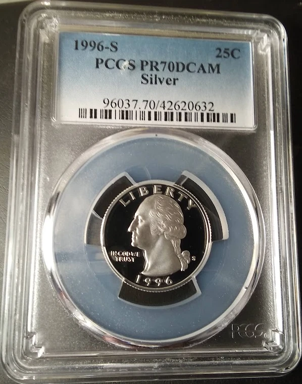 :1996-S S25C WASHINGTON-QUARTER PCGS SILVER-PROOF PR-70-DCAM LOW-POP HIGH-GRADES - Image 1 of 2