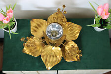 Vintage German Hans kogl Metal gold gilt Floral Flush mount chandelier lamp 1970