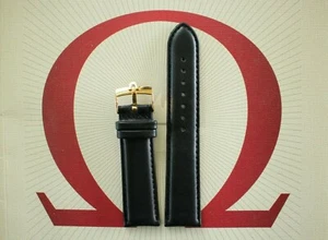 GOLD BUCKLE 20MM BLACK SMOOTH LEATHER RACERS AVIATORS WATCH BAND STRAP FOR OMEGA - Picture 1 of 3