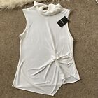 Dkny Womens White Sleeveless Top Blouse High Neck With Tie Detailing Size S 8-10