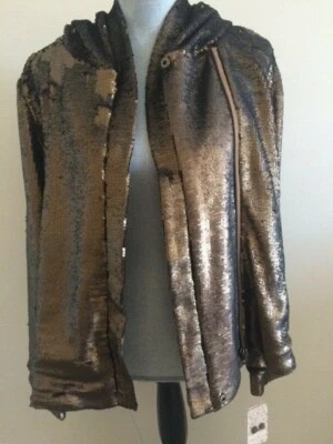FREE PEOPLE COLLECTION GOLD SEQUIN HOODED SWEATER, SIZE SMALL - Изображение 1 из 2