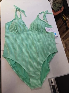 NWT High Leg One Piece Swimsuit Green Gingham Check Size 2X (20W-22W) - Picture 1 of 10