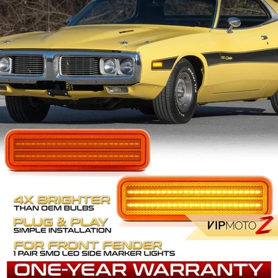 Amber LED Strip Front Side Marker Lights Lamps For 1981-1993 D/W Pickup Charger - Image 1 of 4