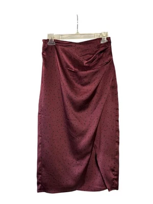 Abercrombie & Fitch Faux Wrap Midi Skirt Size S Satin Red Black New - Image 1 of 4