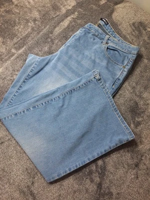 Jeans jeans feminino perna larga 24/7 20 azul lavagem média retrô boho hippie - Imagem 1 de 4