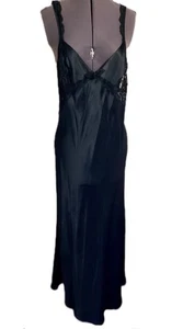 Vintage Valentino Intimo Black Satin Full Slip Size M Maxi Night Boudoir Dress - Bild 1 von 12