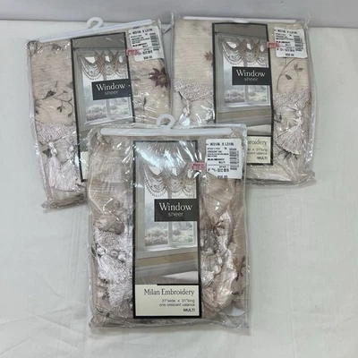 Janela 3 MILÃO Transparente Crescente Valance Marfim JCP 31 x 31 Folhas de Flores Bordadas - Imagem 1 de 4