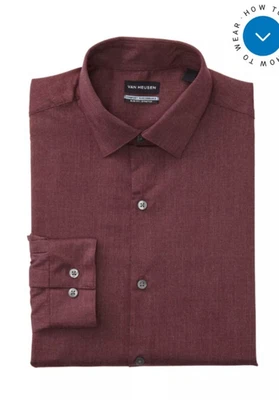 Camisa con botones Van Heusen para hombre ajuste grande confort rendimiento talla 20 34/35 vino Foto 1 de 4