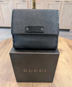 Gucci Vintage schwarze Denim Herren-Geldbörse mit Doppelfaltung 1408-90624 mit Box - Bild 1 von 15
