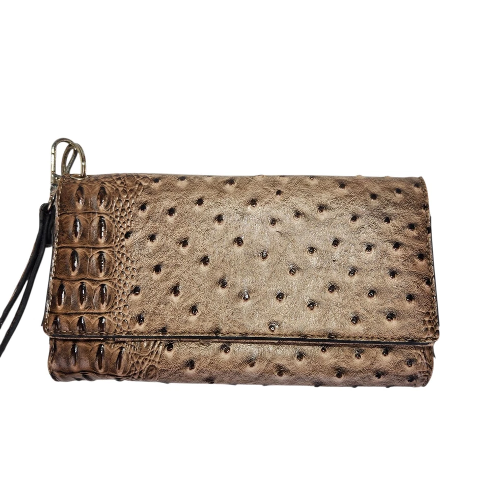 Bolso de Mano Republic Avestruz Cocodrilo Repujado Cuero Vegano Largo Bolso sin asas Cartera Tri Foto 1 de 4