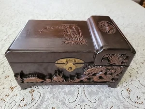 Cassapanca portagioie vintage cinese in legno intagliato drago merce 1940-60 - Foto 1 di 23