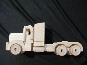 Handmade Wooden 18 Wheeler Semi Truck Hauler 11 in long Untreade wood Natural - Picture 1 of 10