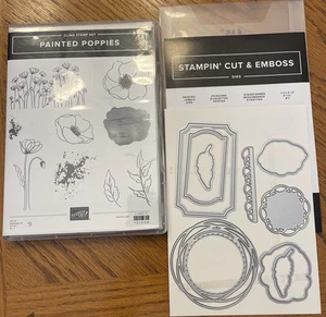 Stampin Up PAINTED POPPIES Stamp & PAINTED LABELS Dies Flower 151599 151605 NEW - Picture 1 of 3